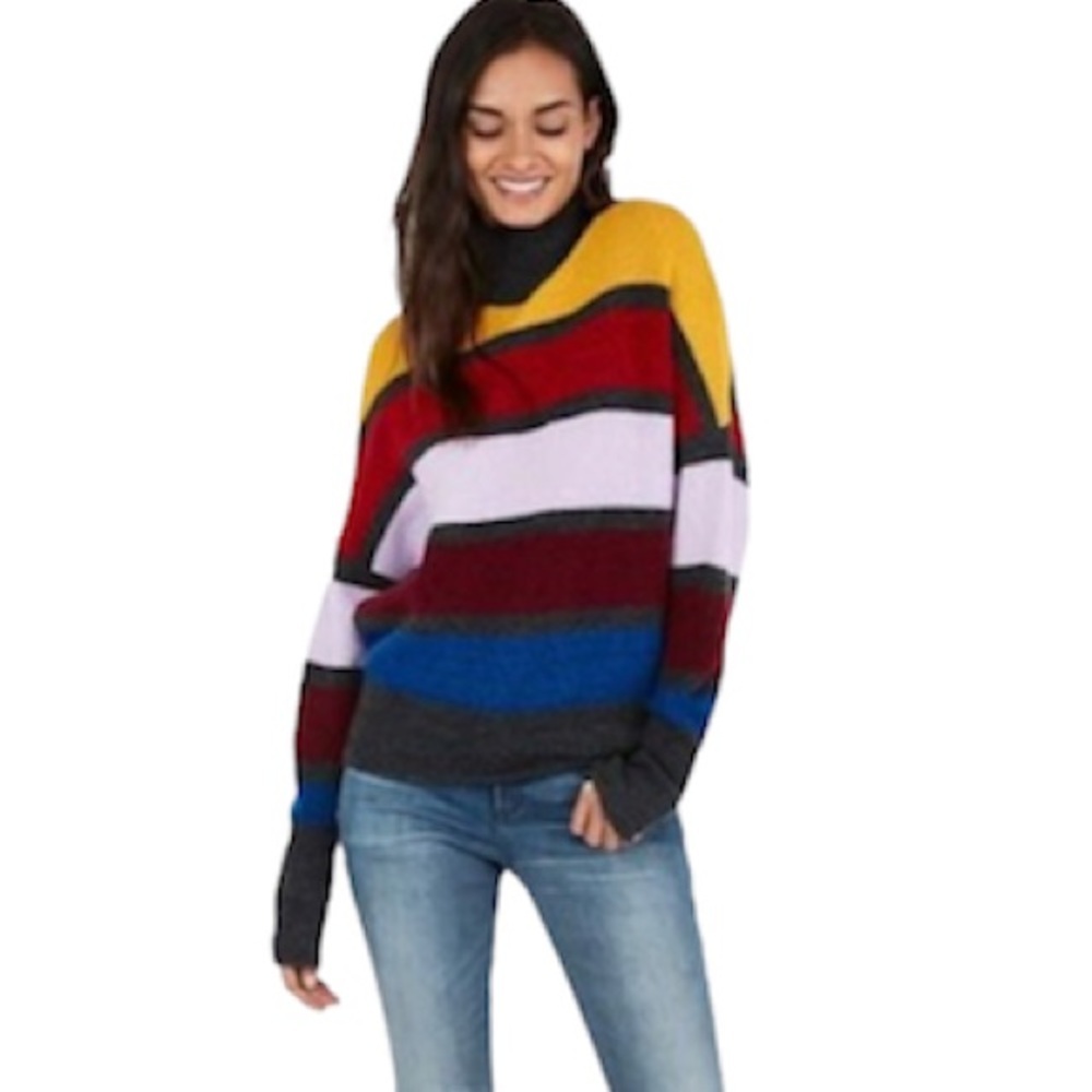 Express Womens Soft Fuzzy Color Block Long Sleeve… - image 1
